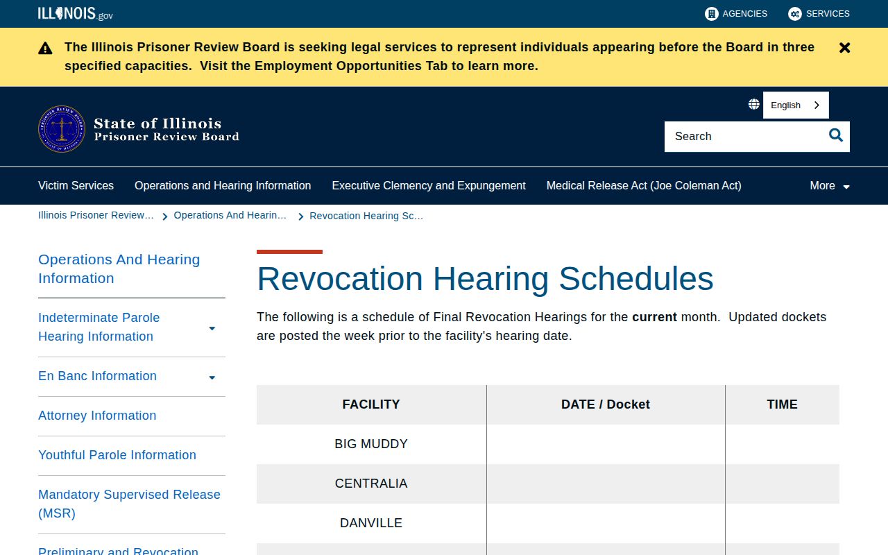 Illinois Prisoner Review Board revocation schedule page