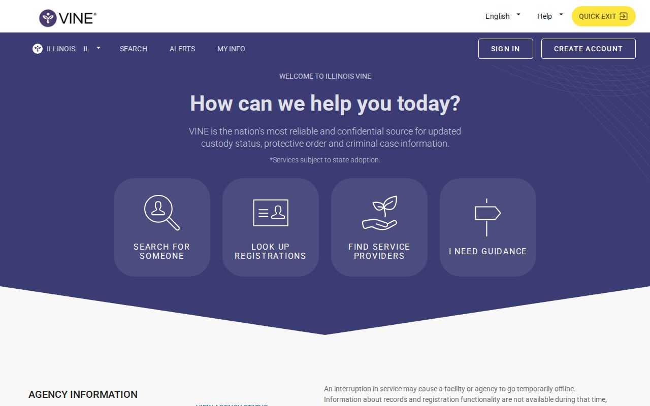 Illinois VINELink state search landing page